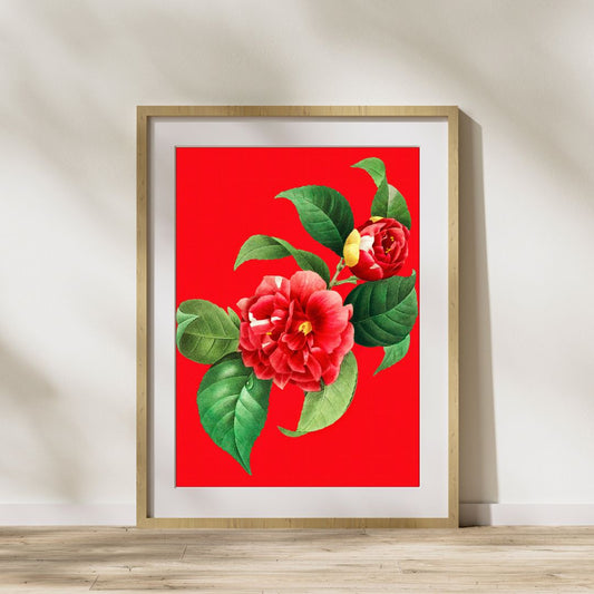 Floral Wall Art, Red Flowers Home Decor, Vintage Made Modern