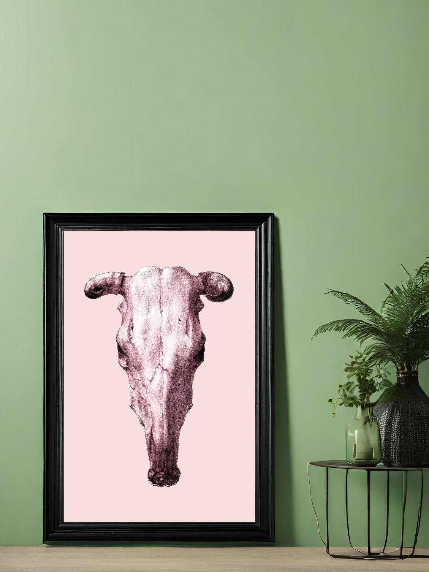 Boho Chic Cow Skull Art Download, Modern Vintage Decor