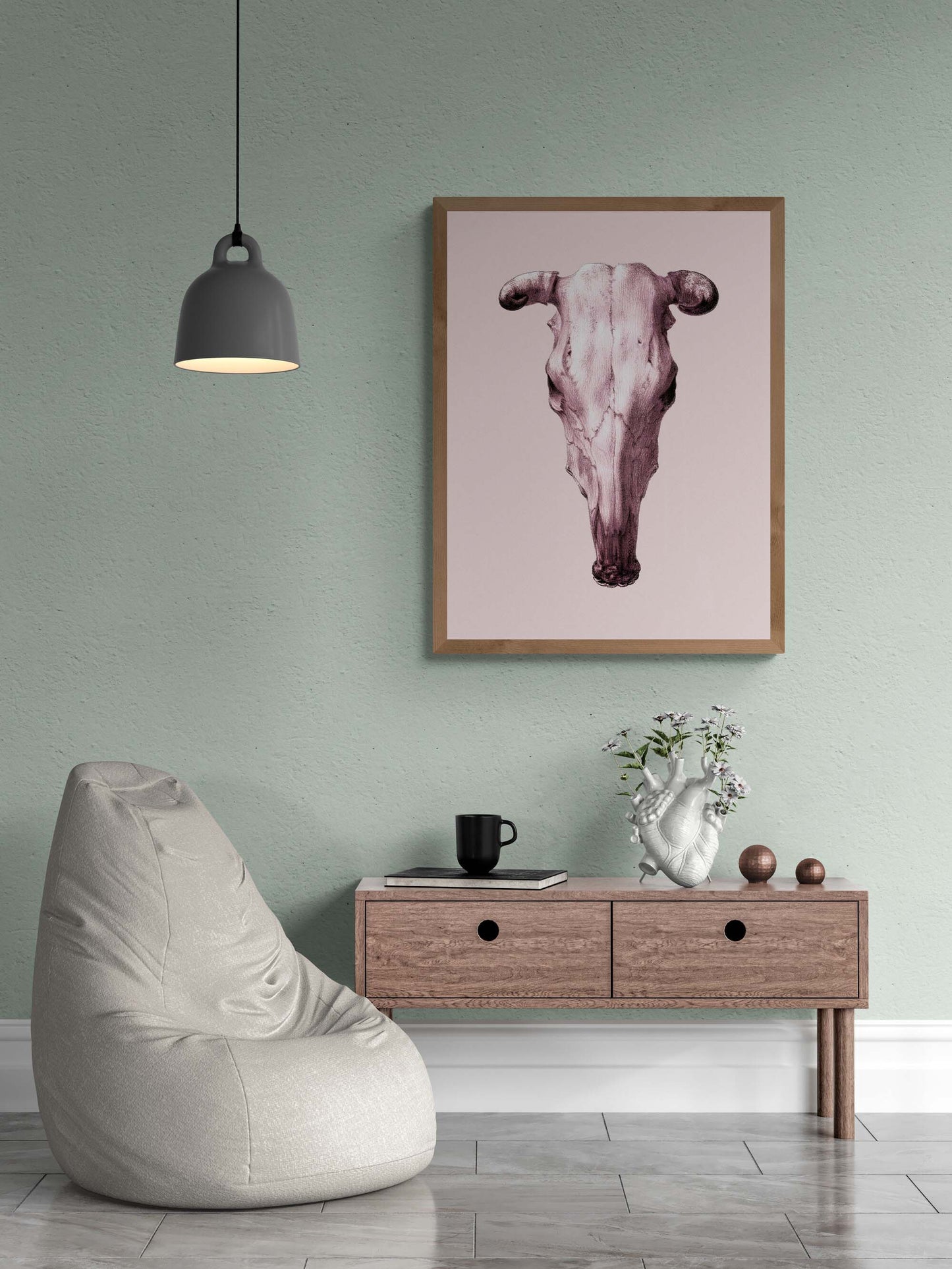 Boho Chic Cow Skull Art Download, Modern Vintage Decor