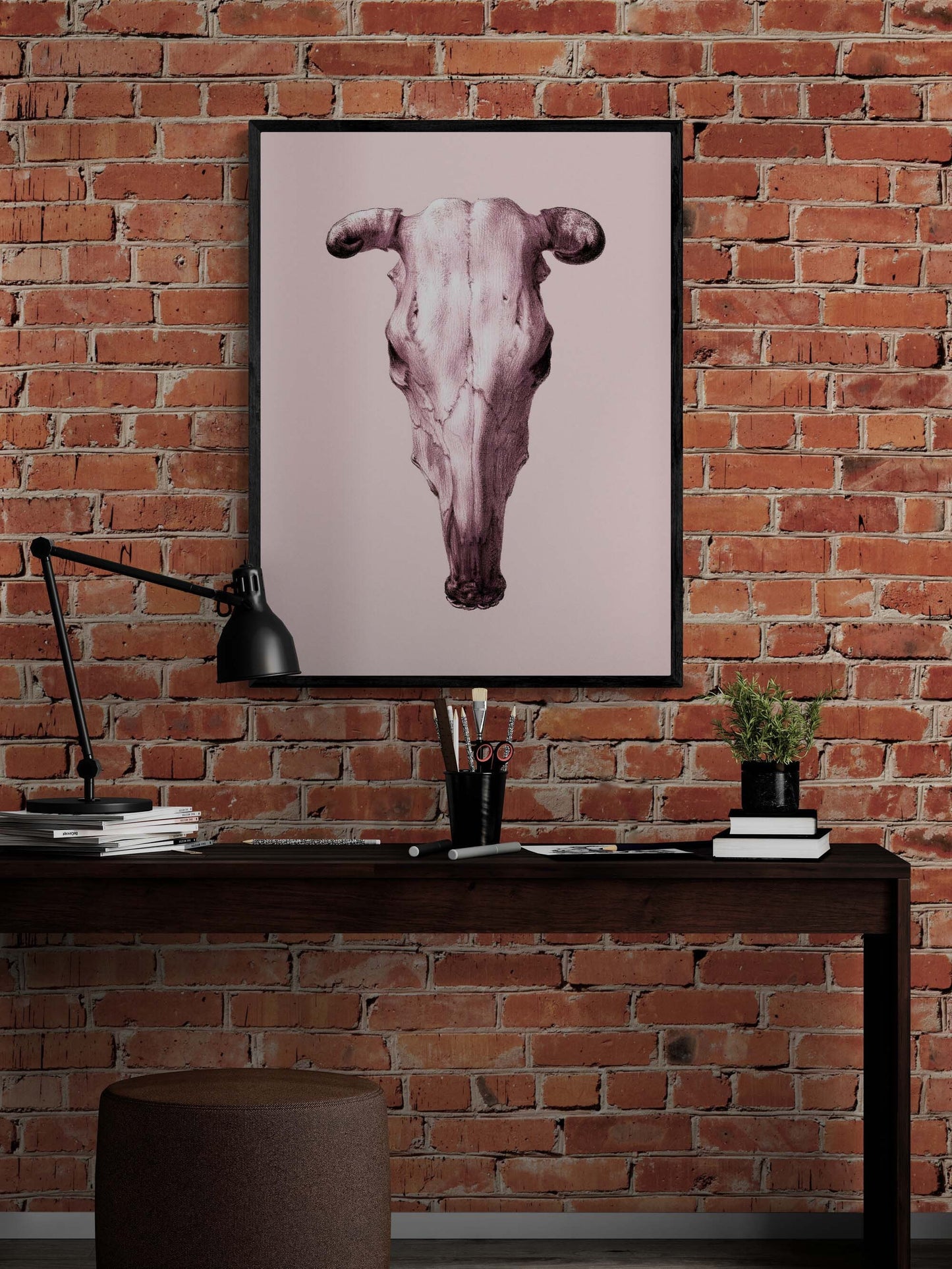 Boho Chic Cow Skull Art Download, Modern Vintage Decor