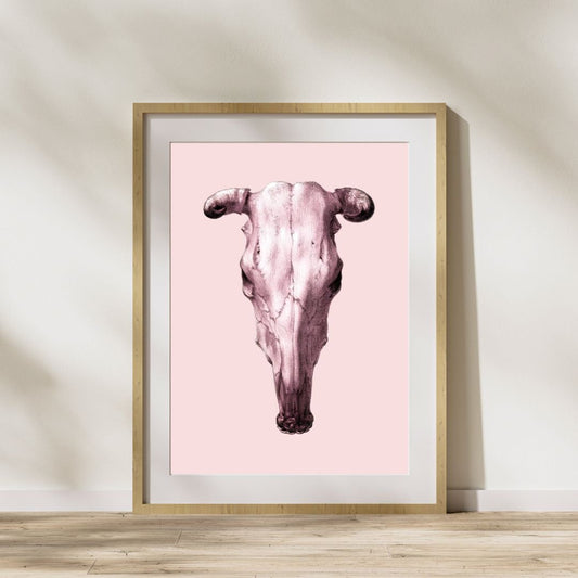 Boho Chic Cow Skull Art Download, Modern Vintage Decor